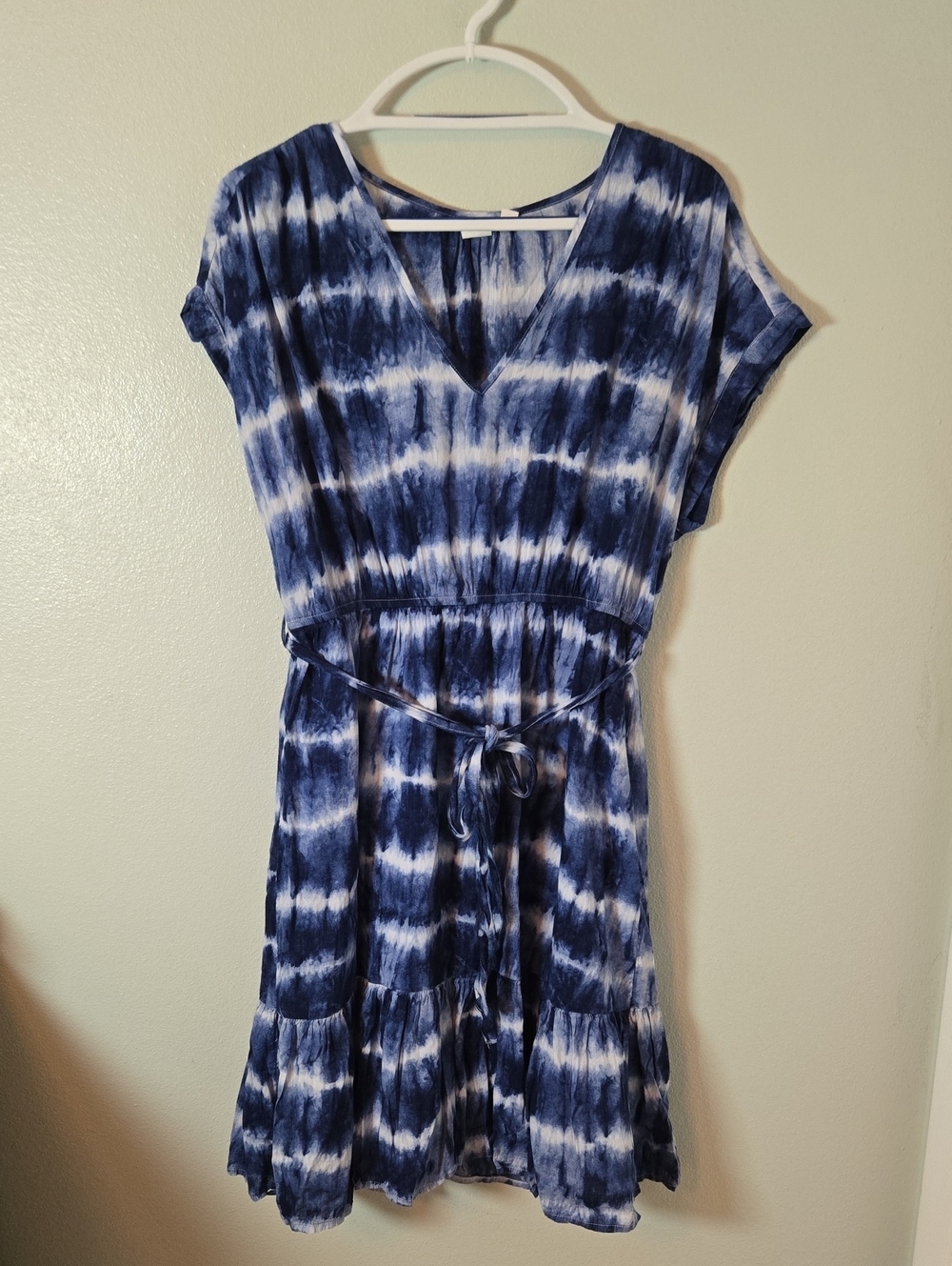 Gap | Navy Tie Dye Cap Sleeve Tiered Knit Dress Size Large